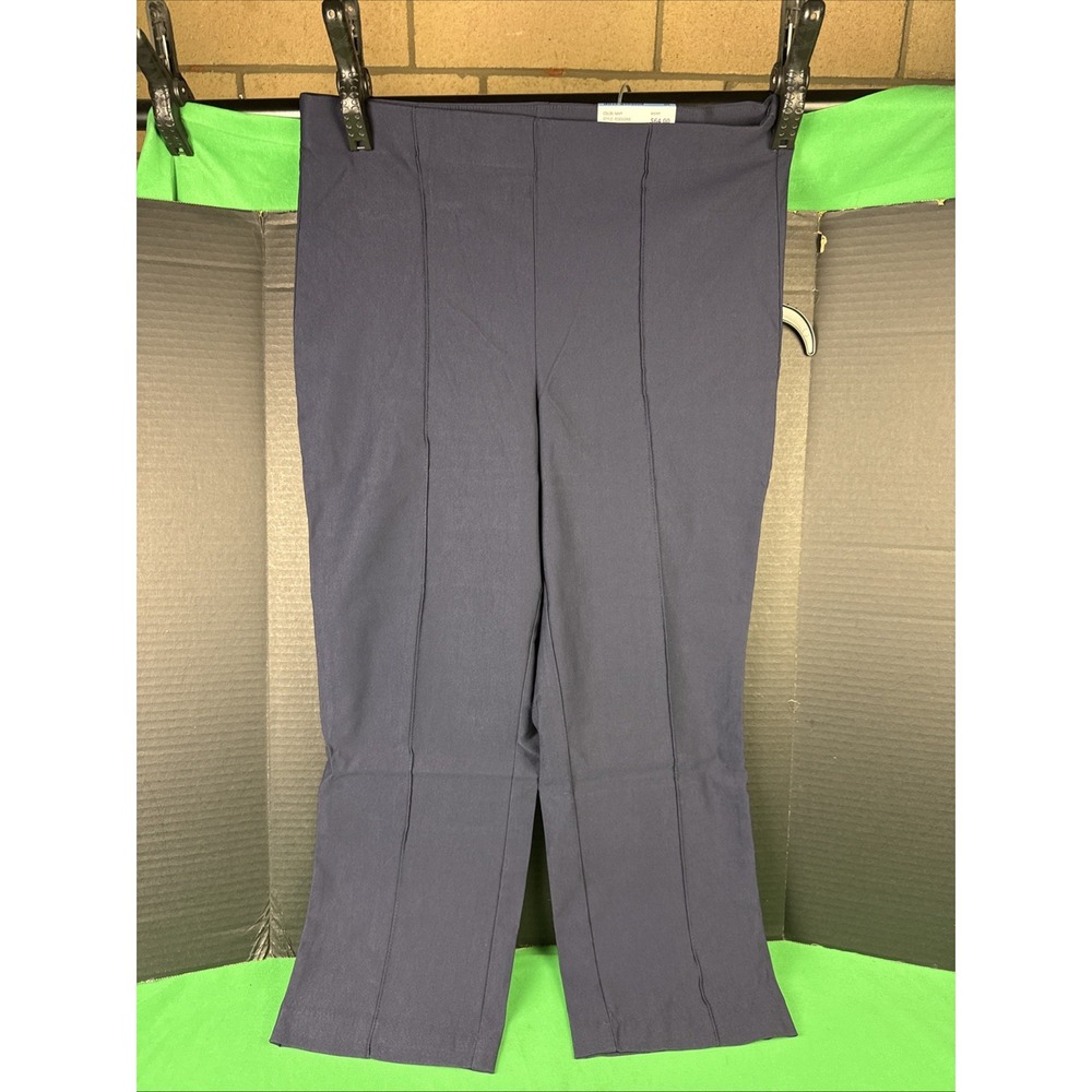Rafaella Womens Navy Blue Pintuck Crop Pants Size 10 Pull On Stretch Hollywood